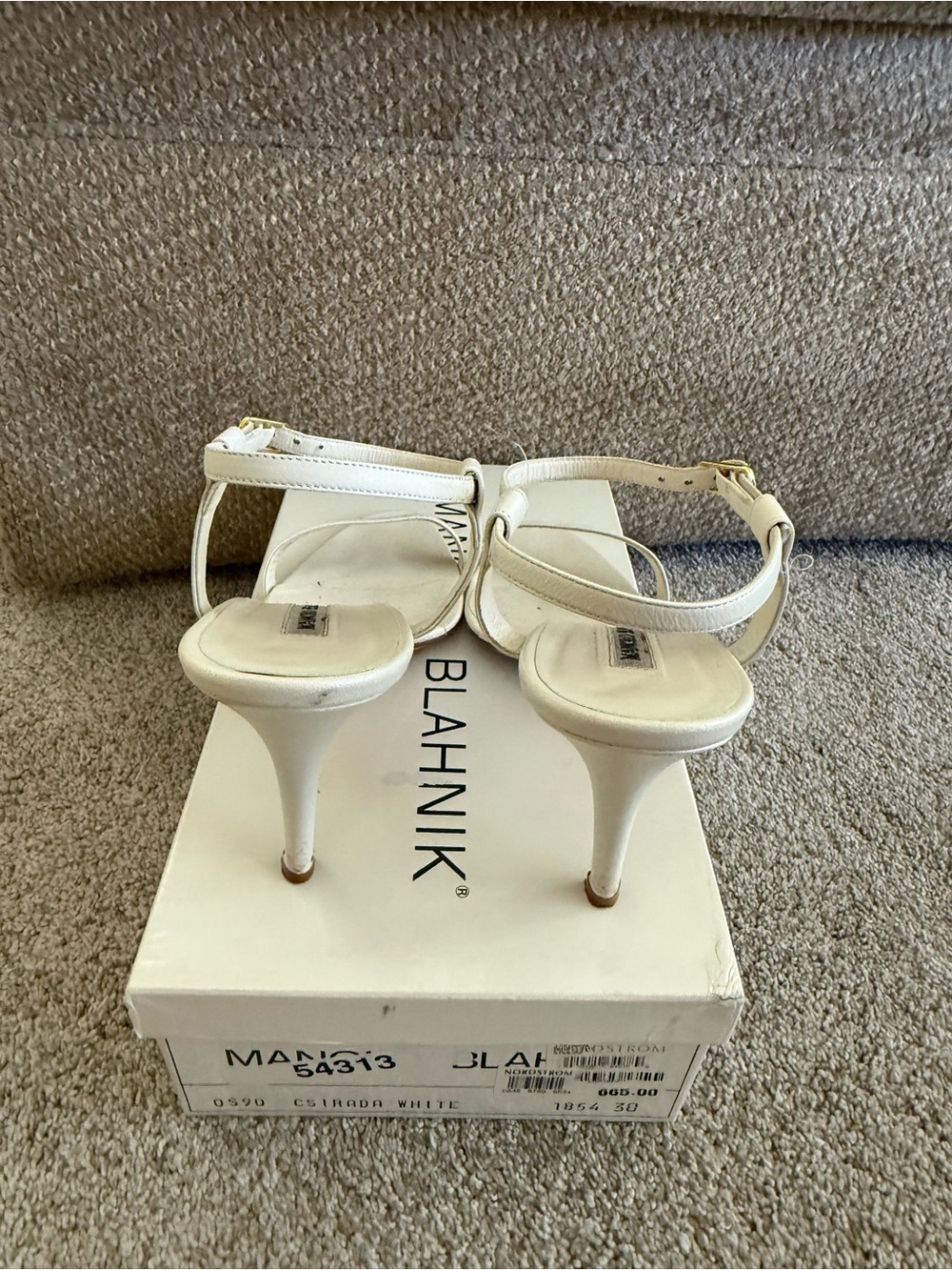 Manolo Blahnik White Leather Open-Toe Ankle-Strap Heels - Picture 4 of 5